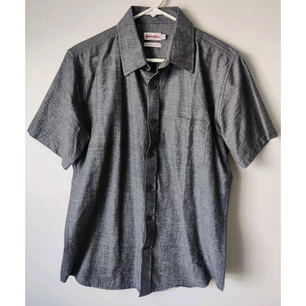 Fabindia Men's Premium Fit Button‎ Down Shirt Cotton Size 40 (US Medium) Gray